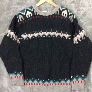 Vtg Via Condotti Wool Sweater Mens Large Cable Knit Grey Nordic Handknit